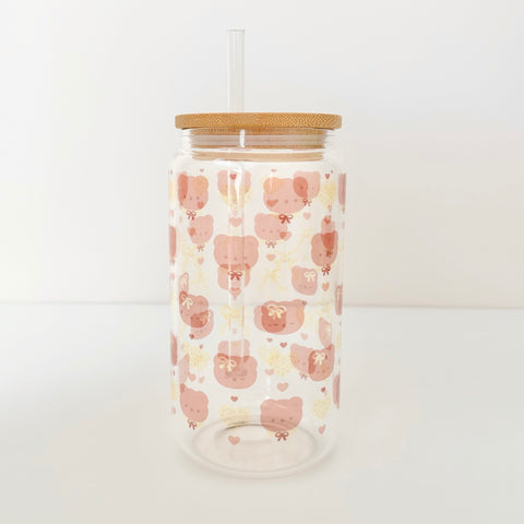 Teddy Glass Tumbler With Straw