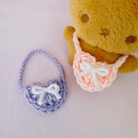 Mini Heart and Bow Crocheted Bag for Plushies