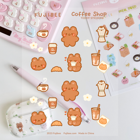 Teddy Coffee Shop Clear Deco Stickers